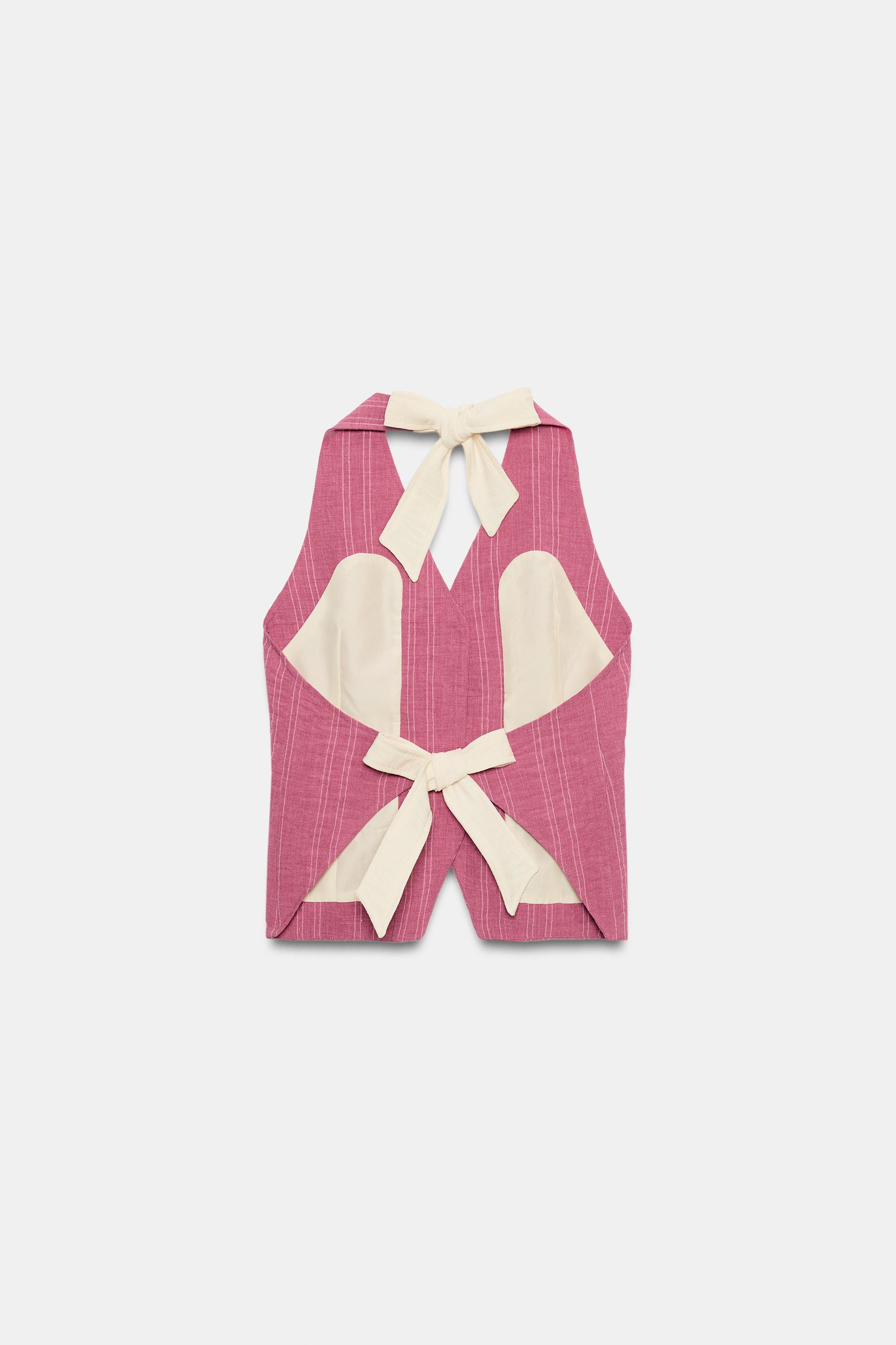 GILET HALTER À RAYURES ET LAÇAGES